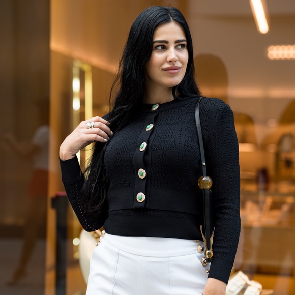 NEW! Monogram Knit Cropped Cardigan - Black - Picture 8 of 11